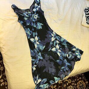 Blue & Black Floral Midi Dancing Dress